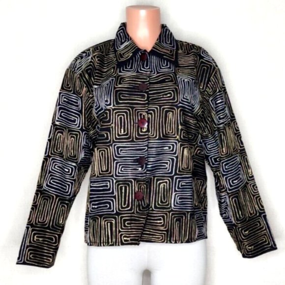 New Direction Embroidered Jacket Blazer Black Gold Silver OVERSIZED - Picture 1 of 5